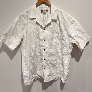 Two Palms Mens XL Shirt Hawaiian Aloha Button Short Sleeve White Cotton HI Made